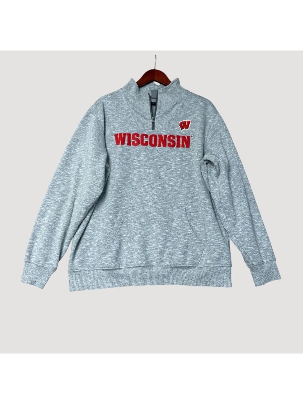 Wisconsin Men's XL Gray 1/4 Zip Sweatshirt By CSA Mock neck Pull over e1755